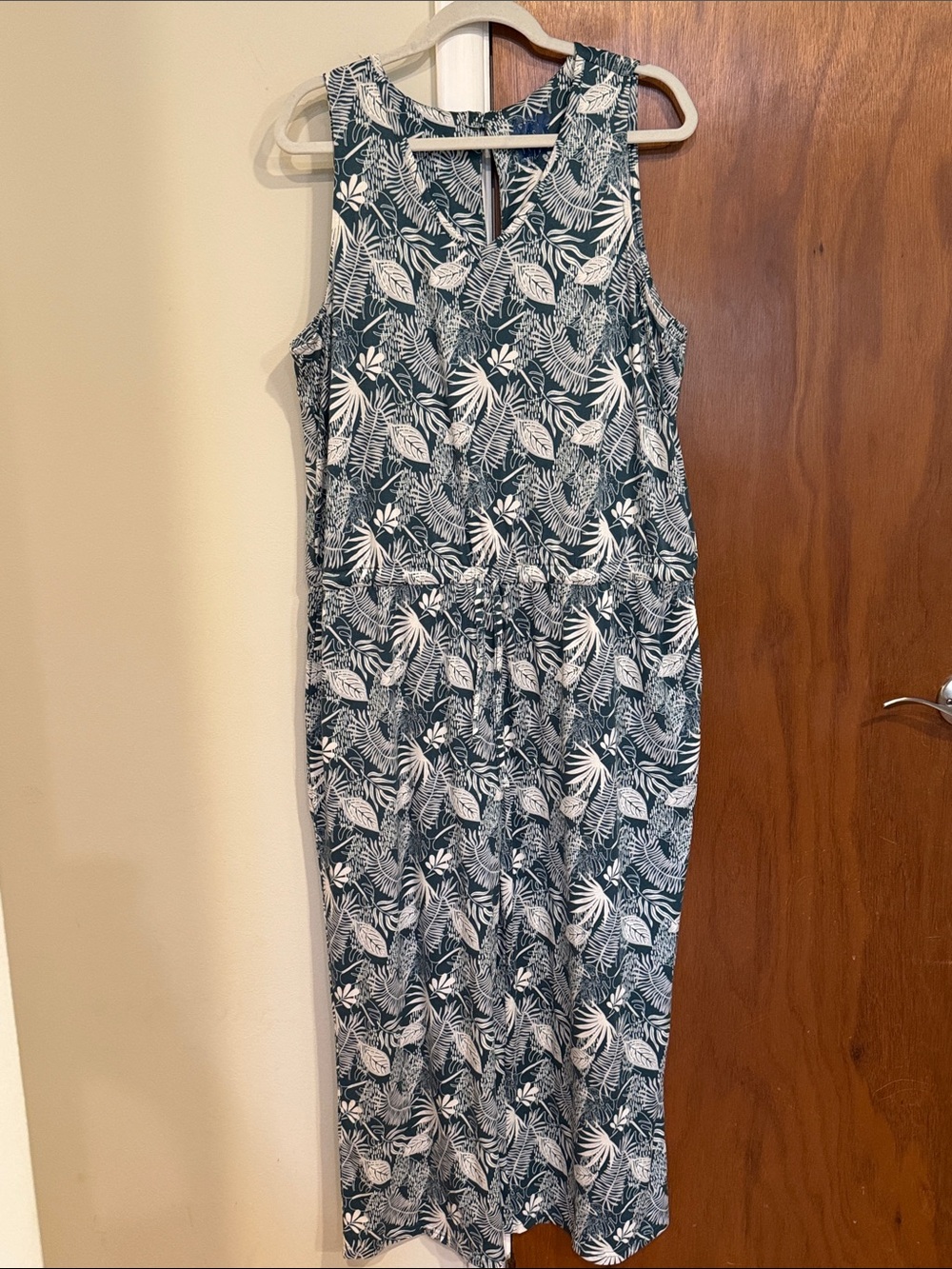 Muk Luks Dark Teal and White Tropical-Print Sleeveless Jumpsuit